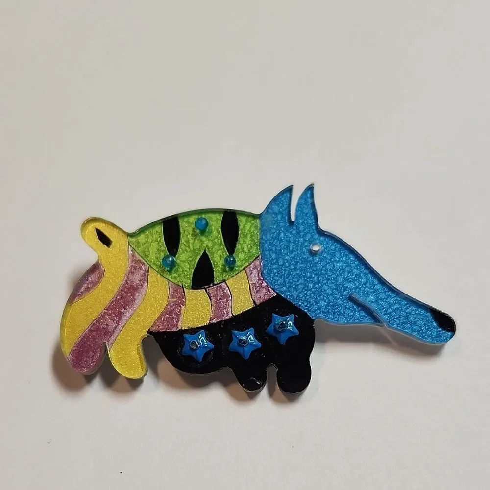 Mexican Folk Art Colorful Armadillo Brooch Pin